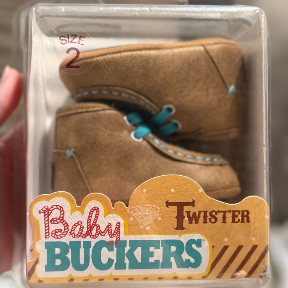 Twister Baby Buckers Tan with Blue Stitching NWT